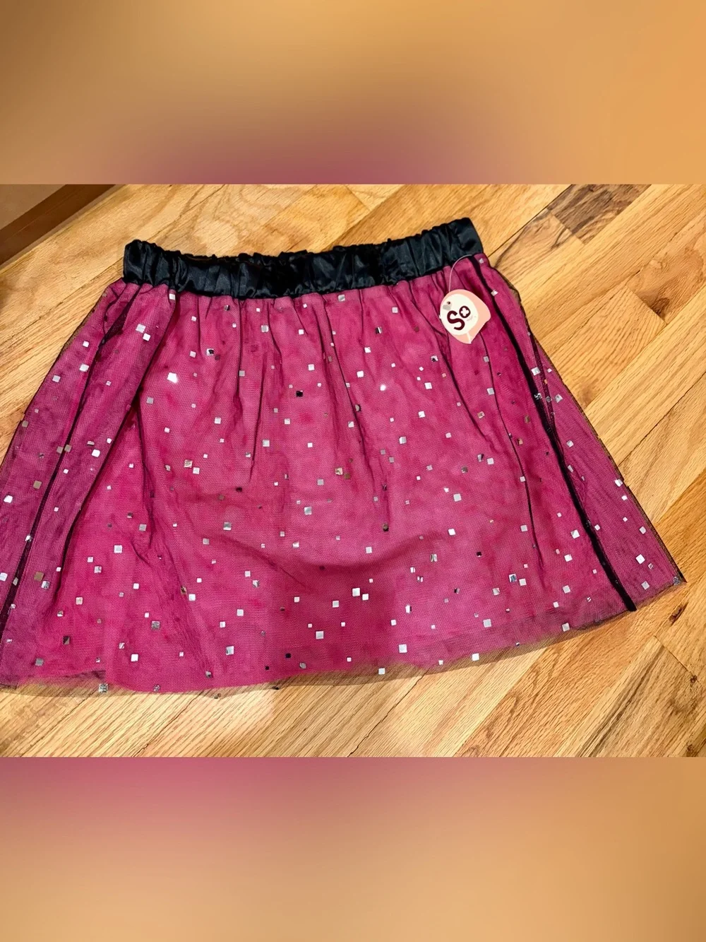 NWT Y2K Pink Sparkle Mesh Party Skirt Girls 14